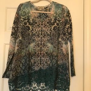 One World multicolor tunic with lace hem